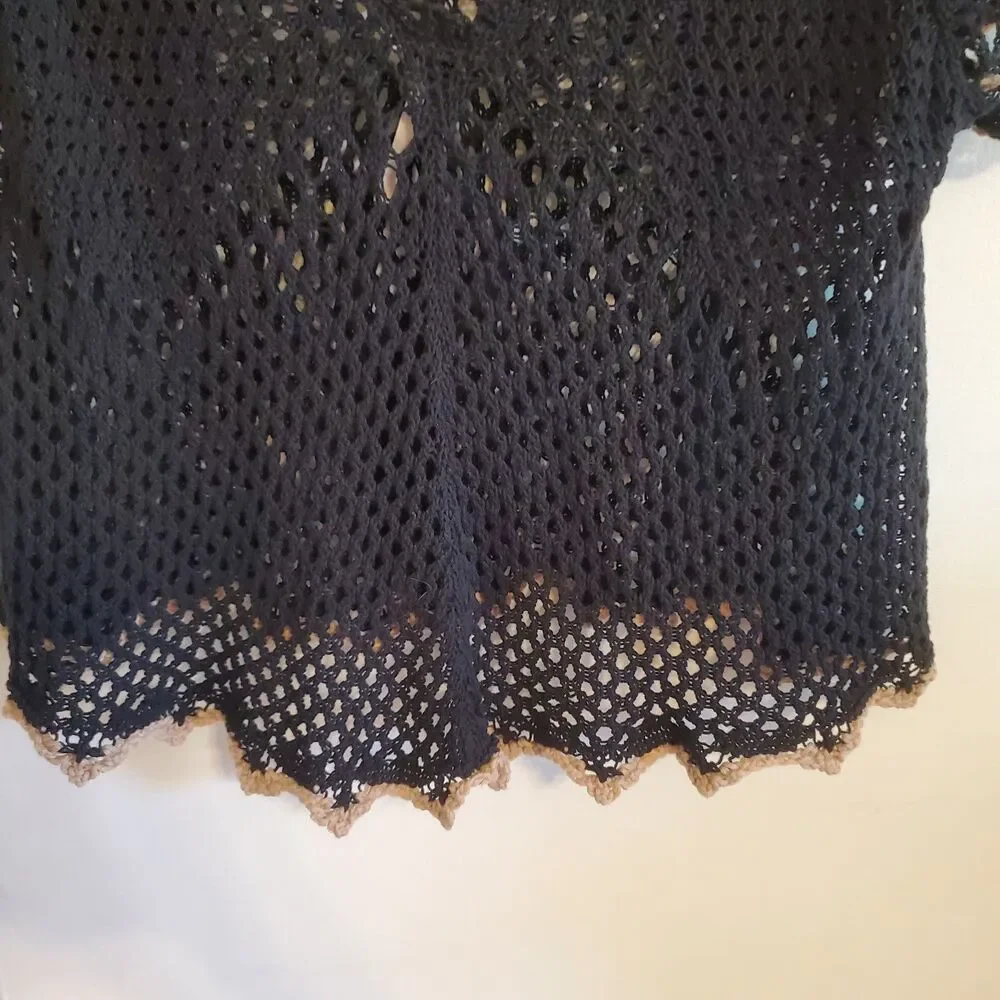 Free People Open Knit Crochet Flowy Top Black Size S Boho Fairy Grunge Cottage
